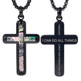 14K Gold Plated Wooden Abalone Shell Cross Pendant Necklacefor Men