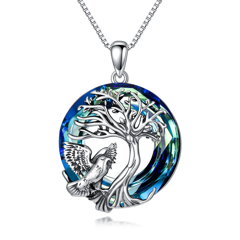 Sterling Silver Crystal Tree of Life Cardinal  Cat Hummingbird Dog Dragonfly Eagle Pendant Necklace