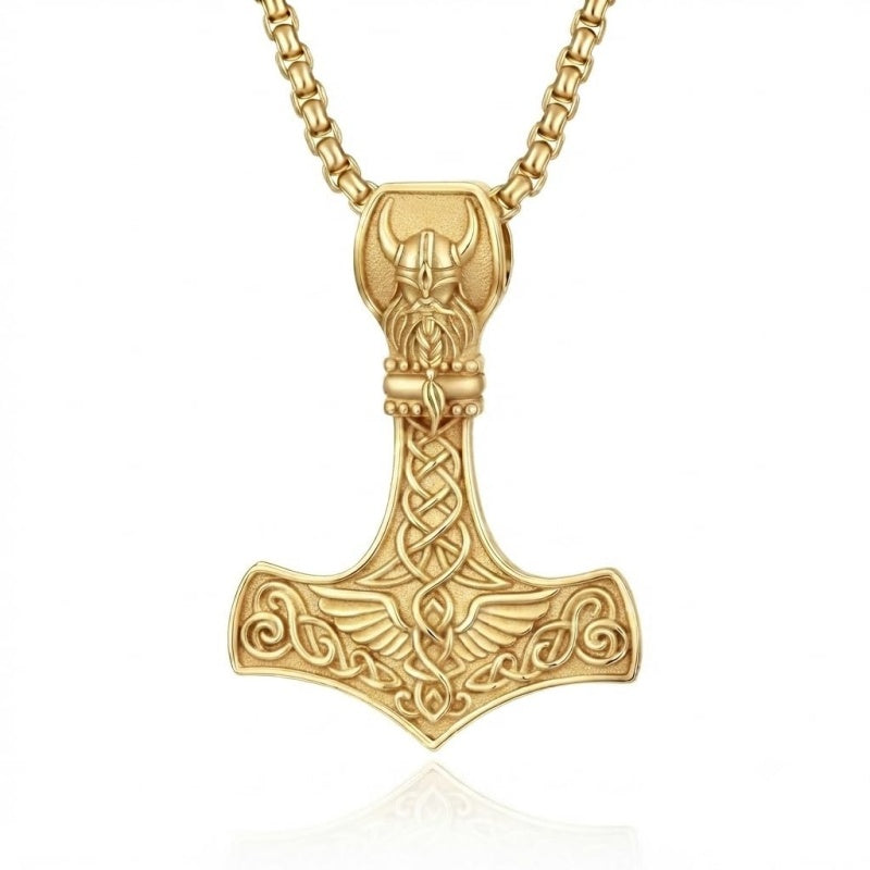 14K Gold Plated Celtic Knot Viking Thor Hammer Pendant Necklace