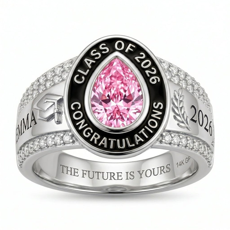 Sterling Silver Birthstone Graduation Class Ring for Women