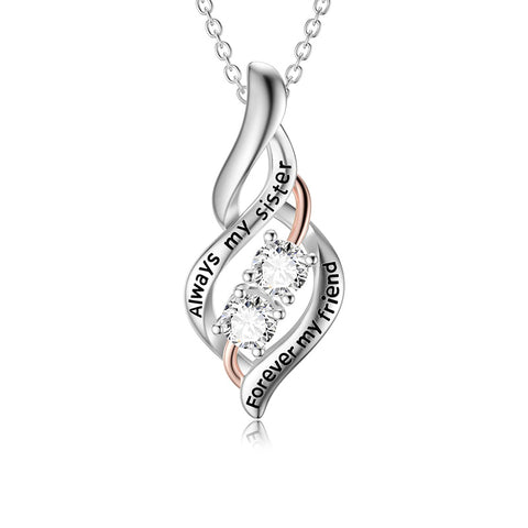 Sterling Silver Sister Pendant Necklace With Engraved