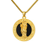 14K Gold Plated Black Onyx Patron Saint Medal Religious Amulet Pendant Necklace for Men