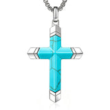 14K Gold Plated Turquoise Lapis Lazuli Cross Necklace for Men with Adjustable Chain