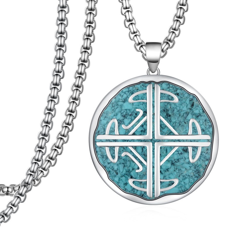 14K Gold Plated Turquoise Malachite Abalone Shell Cross Pendant Necklace for Men