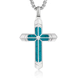 14K Gold Plated Turquoise Malachite Cross Necklace for Men Christianity Cross Jewelry