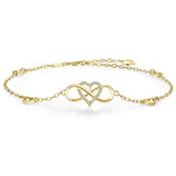 Sterling Silver Cubic Zirconia Infinity Heart Single Layer Anklet