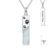 Sterling Silver  Opal Personalized Engraved Bar Pet  Butterfly Dragonfly Tree of Life  Urn Necklace for Ashes