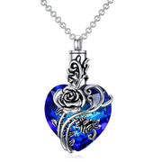 Sterling Silver Blue Crystal Rose Urn Necklace for Ashes