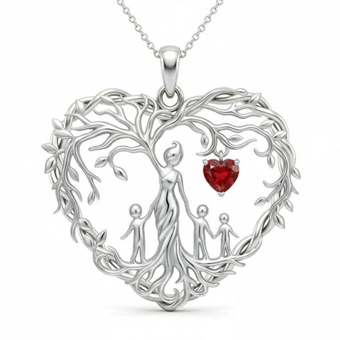 Sterling Silver Heart Pendant Birthstone Tree of Life Mother Child Family Necklace