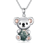 Sterling Silver Moss Agate Hippo Koala Elephant Teddy Bear Pendant Necklace