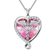 Sterling Silver Birthstone RN Medical Caduceus Pendant Necklace