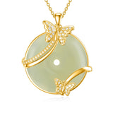 14K Gold Plated Natural Jade Hummingbird Cat Dragonfly Butterfly Bee Pendant Necklace for Women