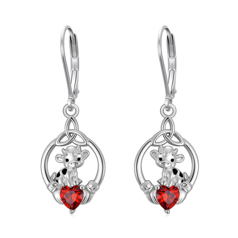 Sterling Silver Heart-Shaped Cubic Zircon Otter Cow Raccoon Leverback Earrings