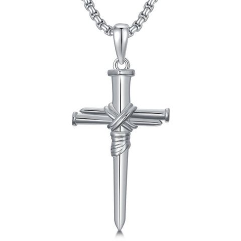 Sterling Silver 3 Nail Cross Pendant Necklace for Men