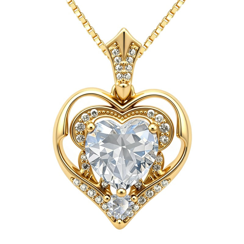 14K Gold Plated Birthstone Double Heart Pendant Necklace Love Jewelry Anniversary Birthday Mother's Day Valentine's Day Gift
