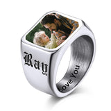 Custom Ring with Picture for Women Men Sterling SilverPersonalized Memorial Photo Ring Customize Engraved Memorial Rings for Mom Dad Grandma Pet