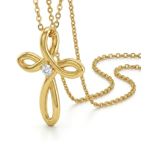 14K Gold Plated Cubic Zircon Infinity  Cross Necklace for Women Faith Jewelry