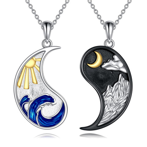 Sterling Silver Yin Yang Sun Moon Mountain Tree of Life Couple Necklaces