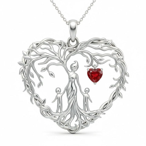 Sterling Silver Heart Pendant Birthstone Tree of Life Mother Child Family Necklace