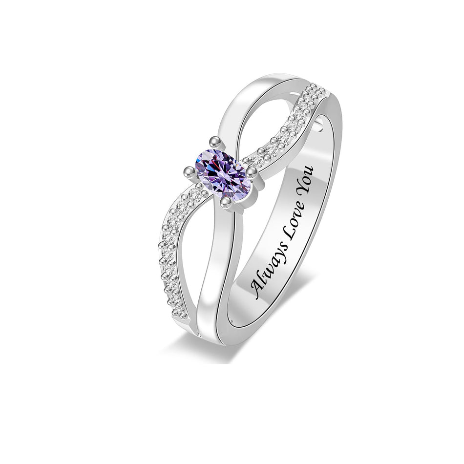 Copper Sterling Silver Personalized 1-6 Simulated Birthstones  Infinity Family Ring for Women
