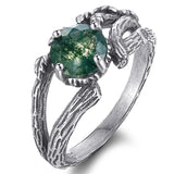 Sterling Silver Moss Agate Moonstone Branch Engagement Wedding Promise Ring  for Her