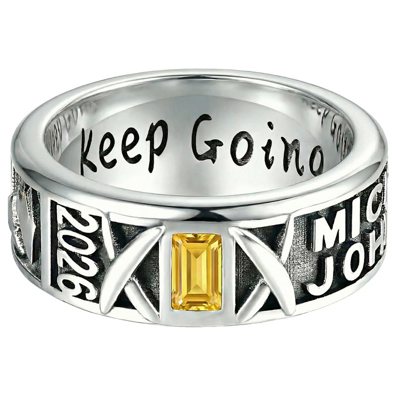 Sterling Silver 10K 14K 18K Gold Personalized Birthstone Engraved Class Ring for Men