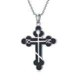 Sterling Silver Russian Eastern Orthodox Cross Pendant Necklace