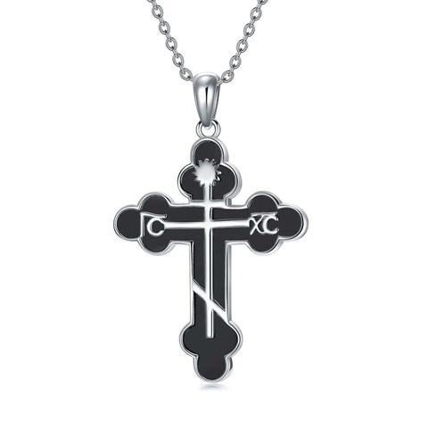 Sterling Silver Russian Eastern Orthodox Cross Pendant Necklace