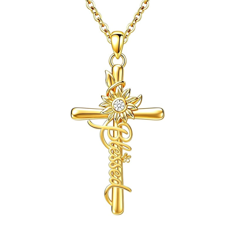 14K Gold Plated Faith Cross Pendant Necklace Religious Gifts for Women