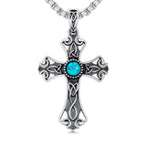 14K Gold Plated Turquoise Cross Pendant Necklace