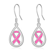 925 Sterling Silver Breast Cancer Awareness  Drop Earrings