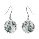 925 Sterling Silver Filigree Earrings  Moss Agate Round Dangle Earrings  Jewelry Gifts for Women