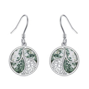 925 Sterling Silver Filigree EarringsMoss Agate Round Dangle EarringsJewelry Gifts for Women