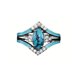 Sterling Silver 10K 14K 18K Gold Turquoise Engagement  Wedding Ring Set for Women