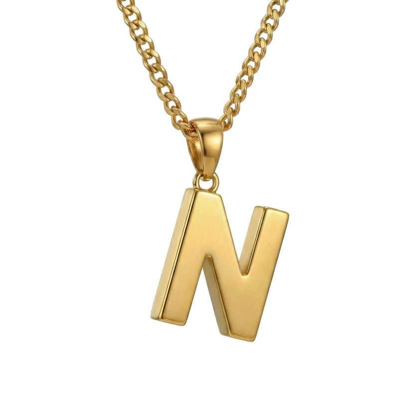 Initial Pendant Necklace 14K Gold Plated with Cuban Chain