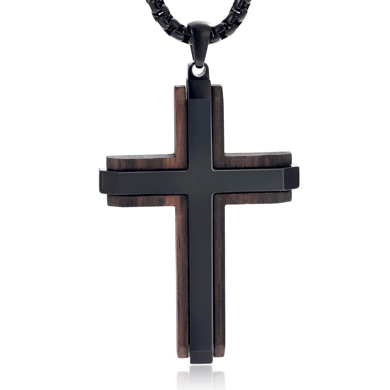 14K Gold Plated Wooden Cross Necklace Jewelry Gift for Him
