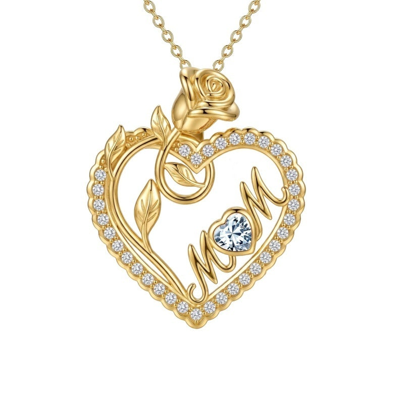 14K Gold Plated Heart Birthstone Rose Mom Butterfly Pendant Necklace for Women