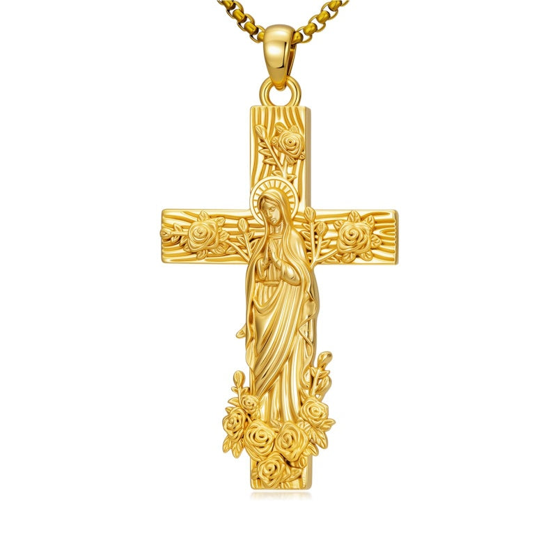 St Michael St Benedict  St Christopher Virgin MaryPendant Necklace 14K Gold Plated Christian Catholic Jewelry