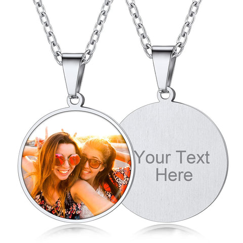 Stainless Steel Round Customized Engraved  Photo Pendant Necklace