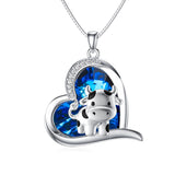 Sterling Silver Blue Crystal  Cow Pendant Necklace