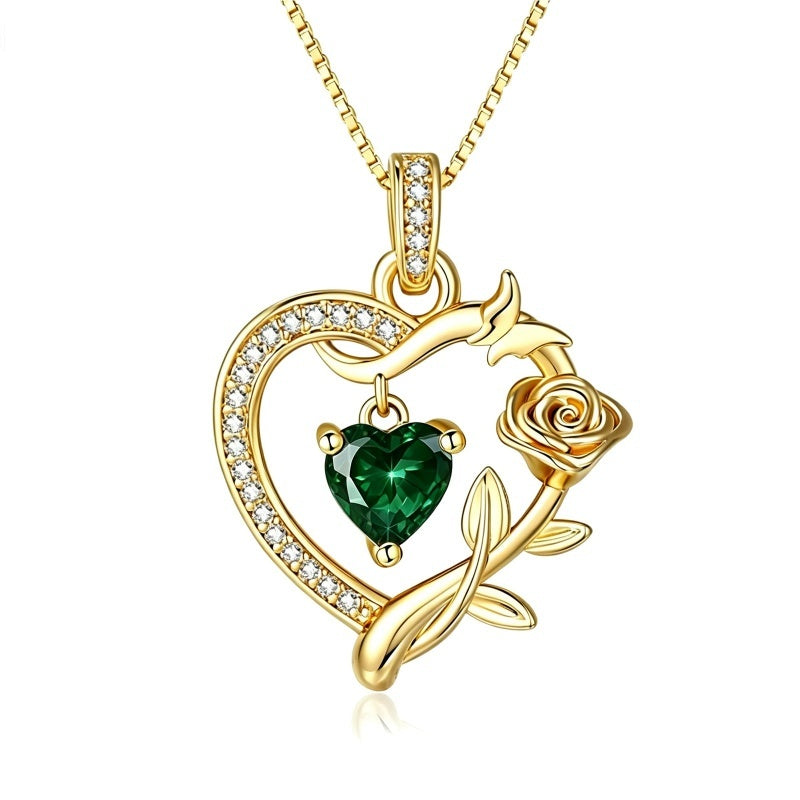 14K  Gold Plated Birthstone Rose Butterfly Pendant Necklace Everyday Jewelry Birthday Christmas Gift