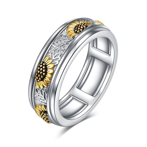 Sterling Silver Sunflower Anxiety Spinner Ring