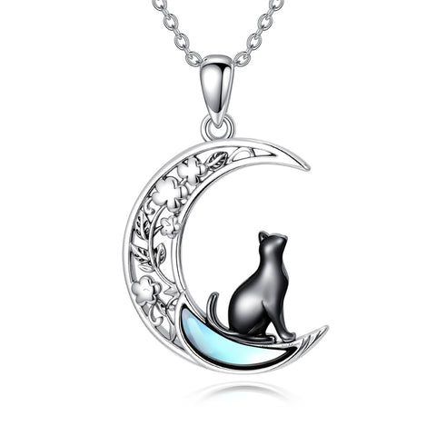 Sterling Silver Moonstone Wolf Cat Koala  Lion Moon Pendant Necklace
