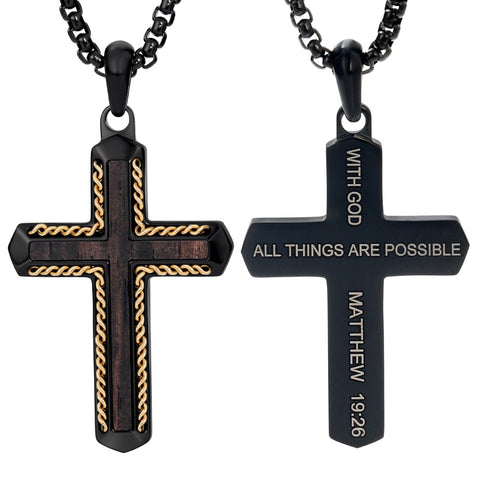 14K Gold Plated Wooden Cross Necklace Jewelry Gift for Him