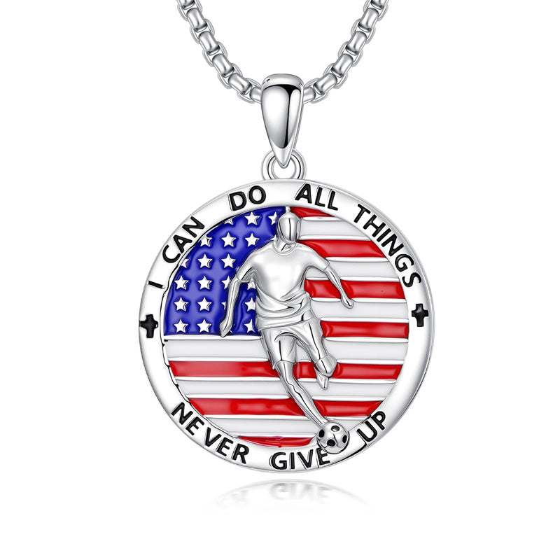 Sterling Silver American Flag Baseball  Basketball Boxing Football Golf Sports Pendant Necklace