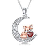 Sterling Silver  Birthstone Fox Moon Pendant Necklace