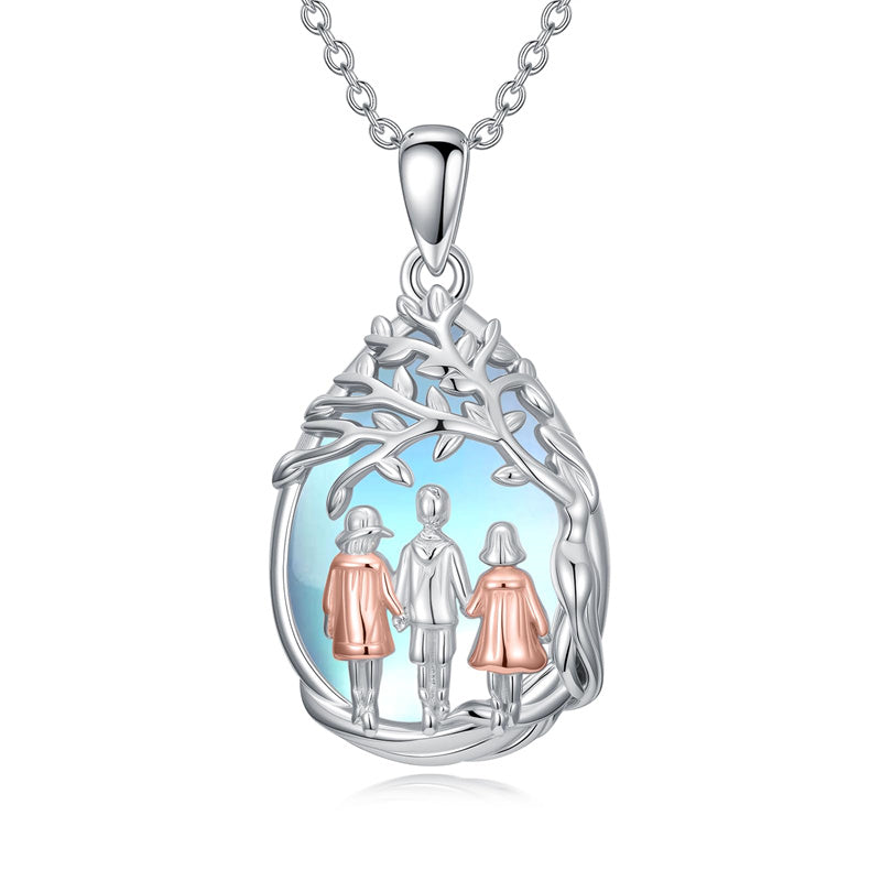 Sterling Silver Moonstone Teardrop Father Daughter Mother Daughter Pendant Necklace