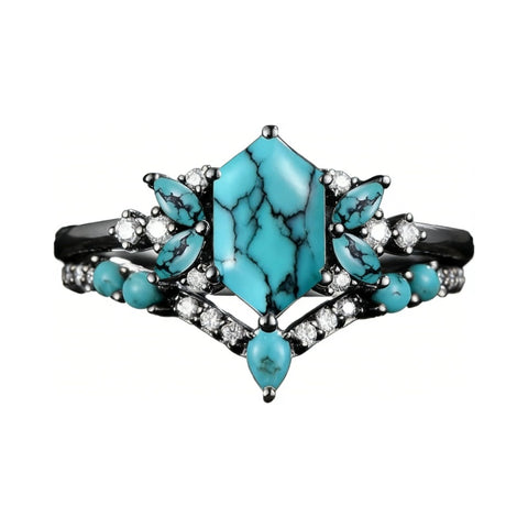 Sterling Silver 10K 14K 18K Gold Turquoise Engagement  Wedding Ring Set for Women