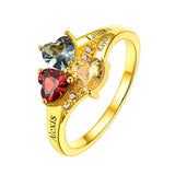 Sterling Silver Personalized 3 Heart Birthstone Engraved Ring for Women