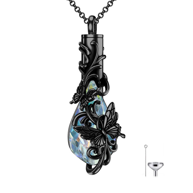 Sterling Silver Teardrop Crystal Butterfly Dragonfly Fox Hummingbird Phoenix Tree of Life Urn Necklaces for Ashes